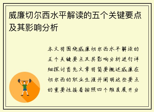 威廉切尔西水平解读的五个关键要点及其影响分析