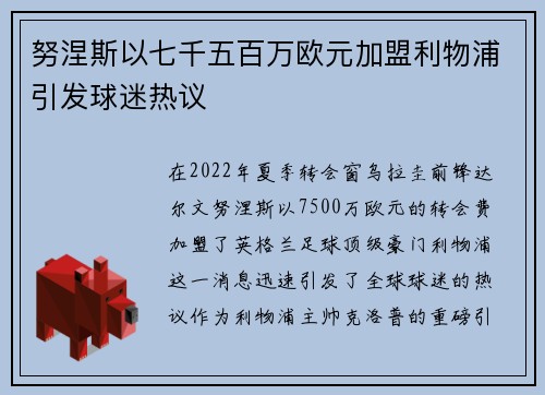 努涅斯以七千五百万欧元加盟利物浦引发球迷热议