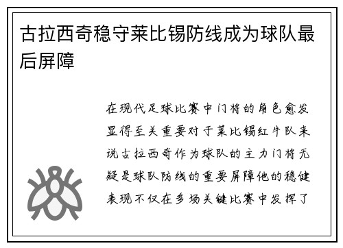 古拉西奇稳守莱比锡防线成为球队最后屏障 古拉西奇稳守莱比锡防线成为球队最后屏障